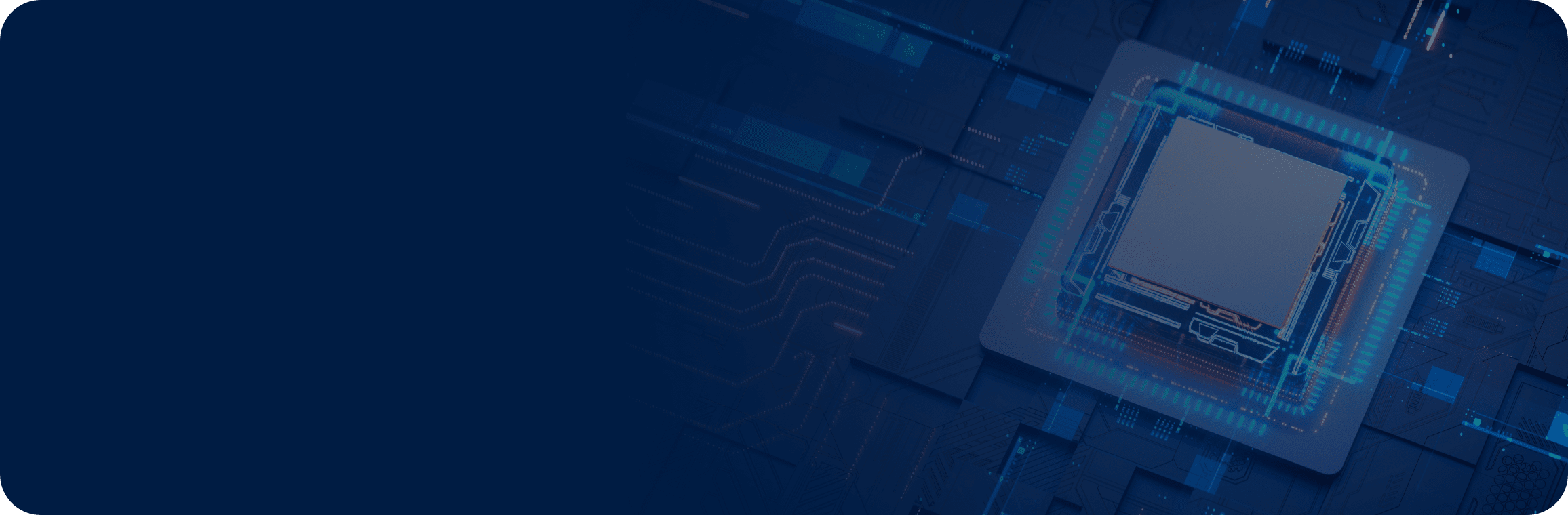 a detailed circuit board with a prominent microchip at the center, emphasizing high-tech and cutting-edge technology